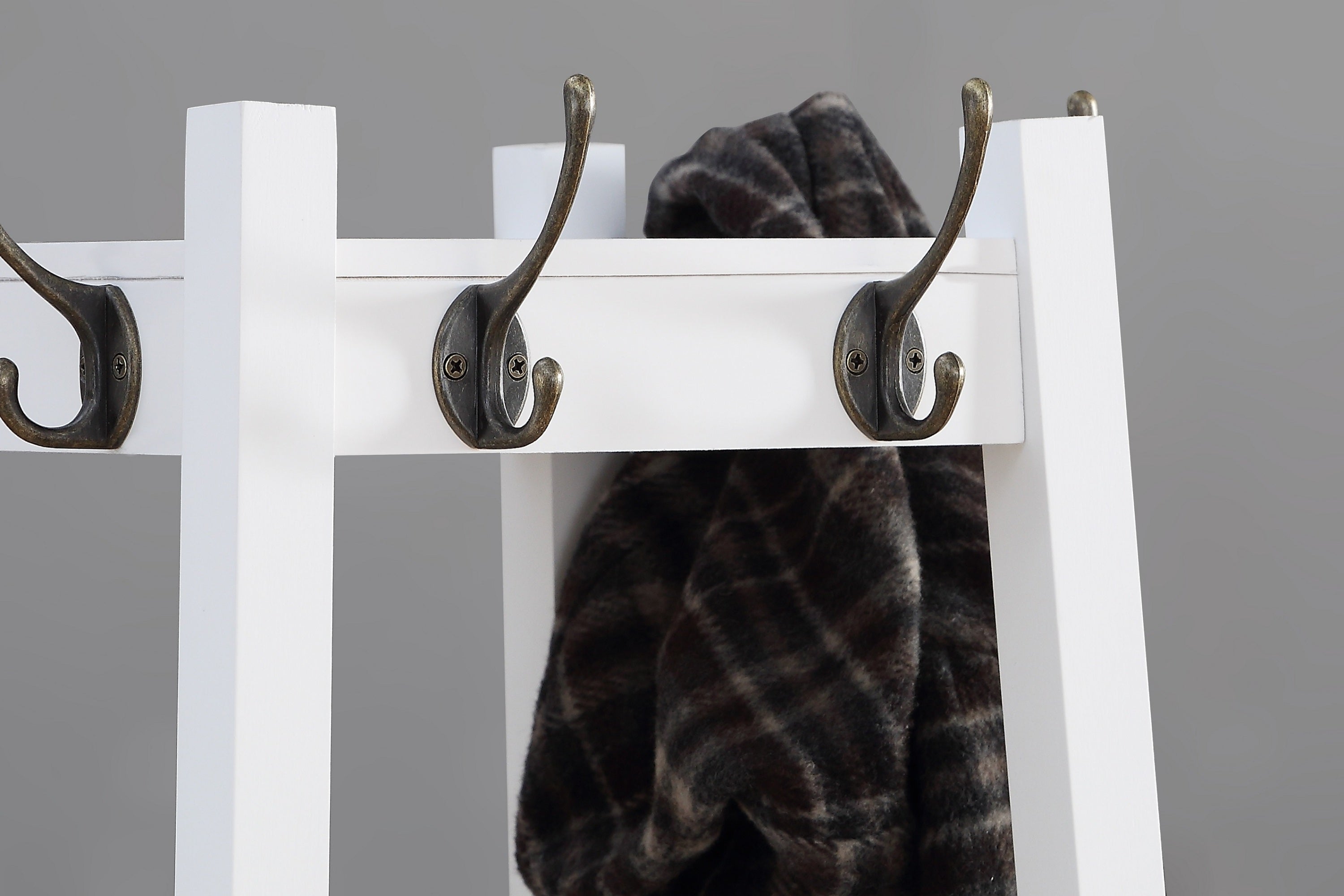 Vassen Coat Rack w/ 3-Tier Storage Shelves in White Finish - Grand Goldman Shop