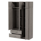 Modern Gray 3-Door Mirror Wardrobe with 2 Drawers and Top Cabinet, Particle Board - Grand Goldman Shop