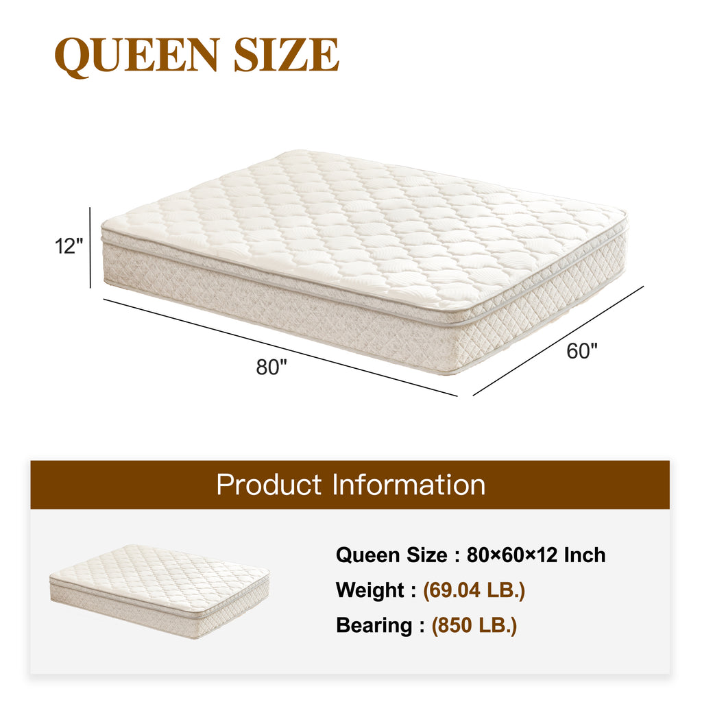 Queen Size Mattress,12 Inch Hybrid Queen Mattress in a Box with Memory Foam and Pocket Spring for Pressure Relief & Comfort Sleep & Zoned Support, Medium Firm,CertiPUR-US & OEKO-TEX - Grand Goldman Shop