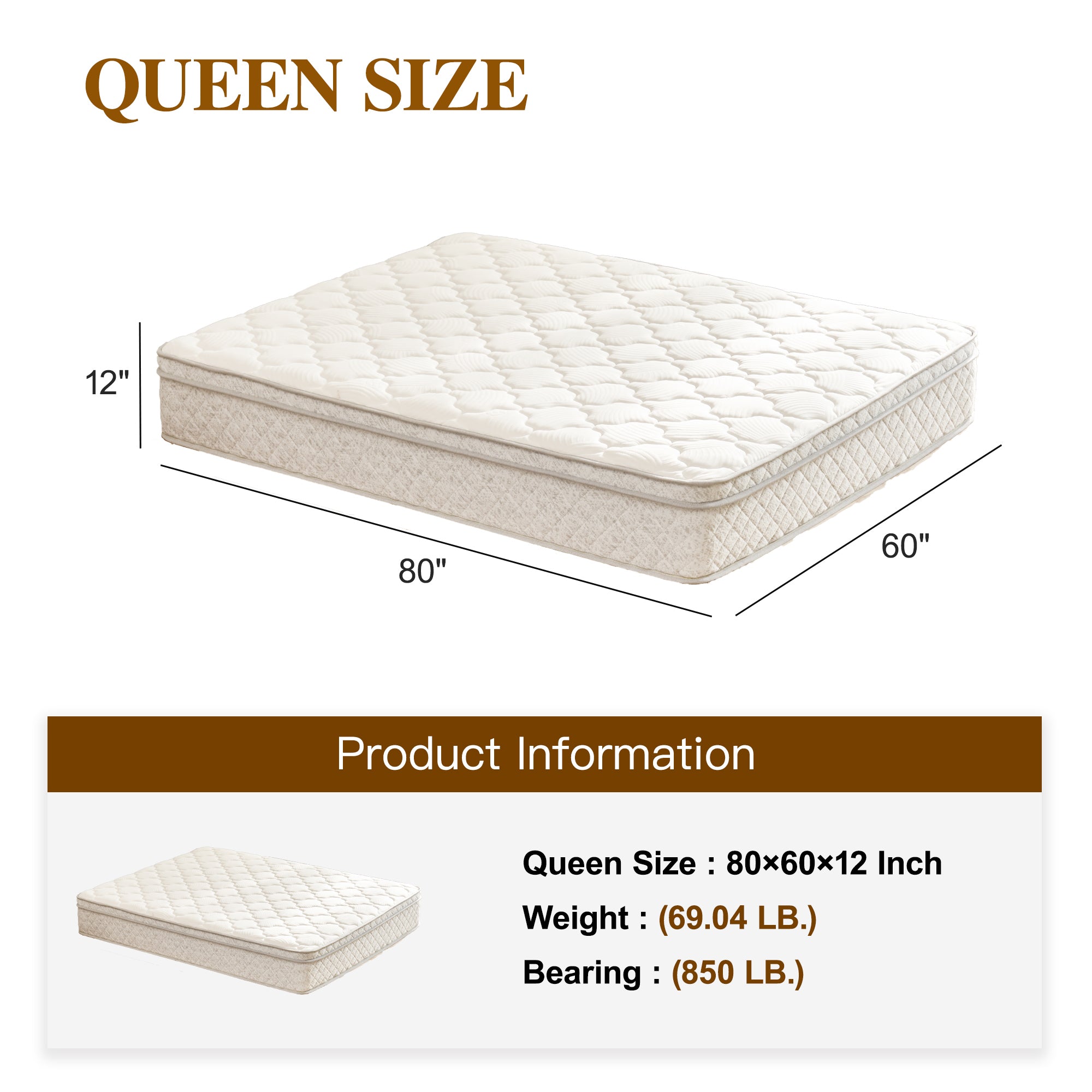 Queen Size Mattress,12 Inch Hybrid Queen Mattress in a Box with Memory Foam and Pocket Spring for Pressure Relief & Comfort Sleep & Zoned Support, Medium Firm,CertiPUR-US & OEKO-TEX - Grand Goldman Shop