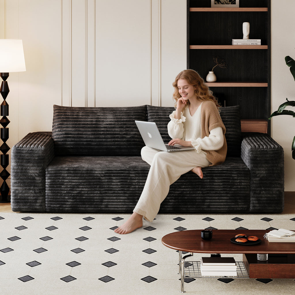 71' 3Setaser Sofa,Corduroy Fabric,Deep Seat Couches,Comfy Loveseat Sofa,No Assembly,1pcs for Living room, Bedroom,Conference room ,Apartment,Black - Grand Goldman Shop