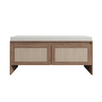 Mid-Century Modern PP Rattan Storage Bench with Cushion, Faux Rattan Shoe Cabinet with 2 Doors, Natural Finish, Wood and Rattan Construction, 39.4 x 15.75 x 17.72 inches - Grand Goldman Shop