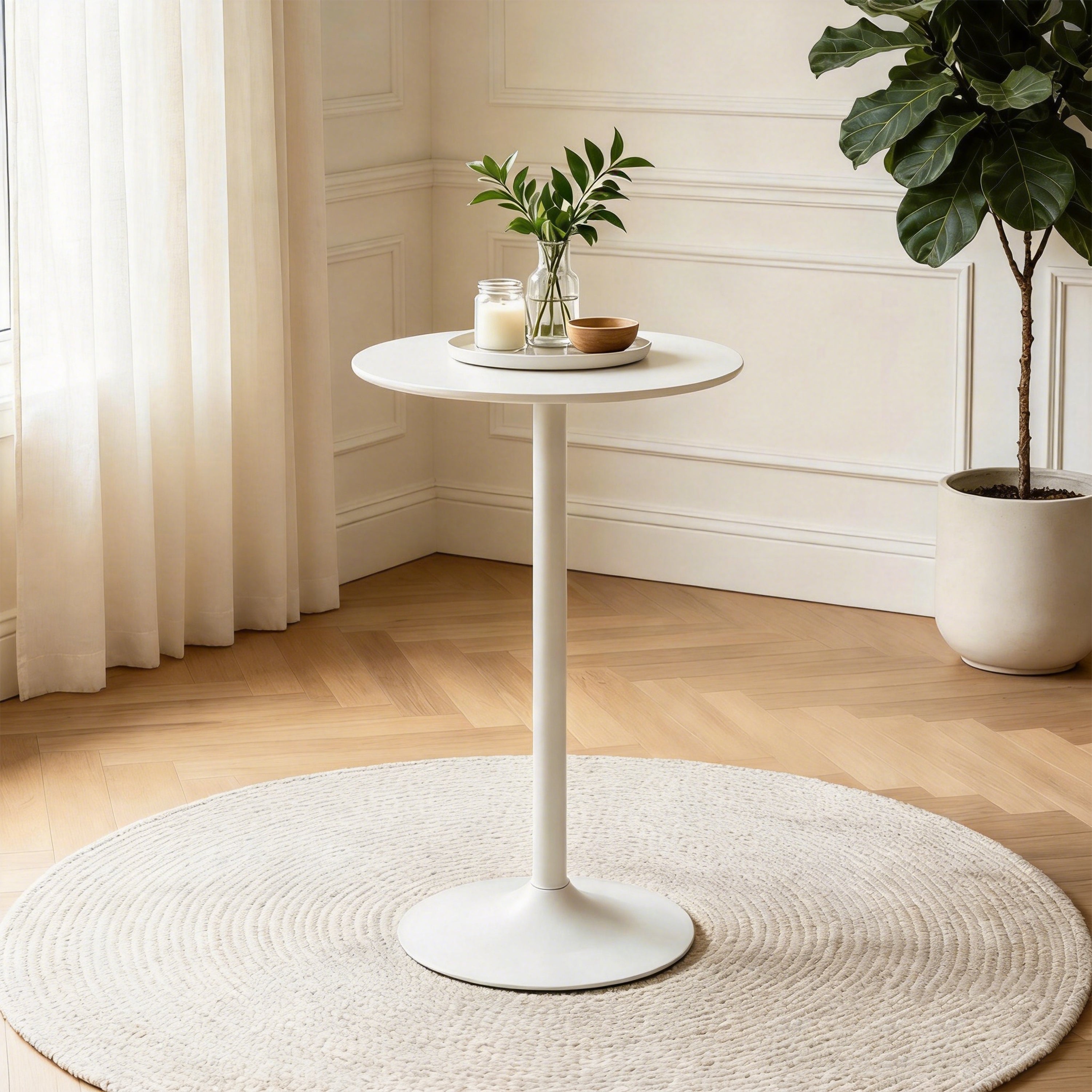 White Round Bar  Table, modern dining table, dining table, MDF tabletop and iron-painted matte base, round dining table, medieval living room coffee table (24 inches), family kitchen, small space - Grand Goldman Shop