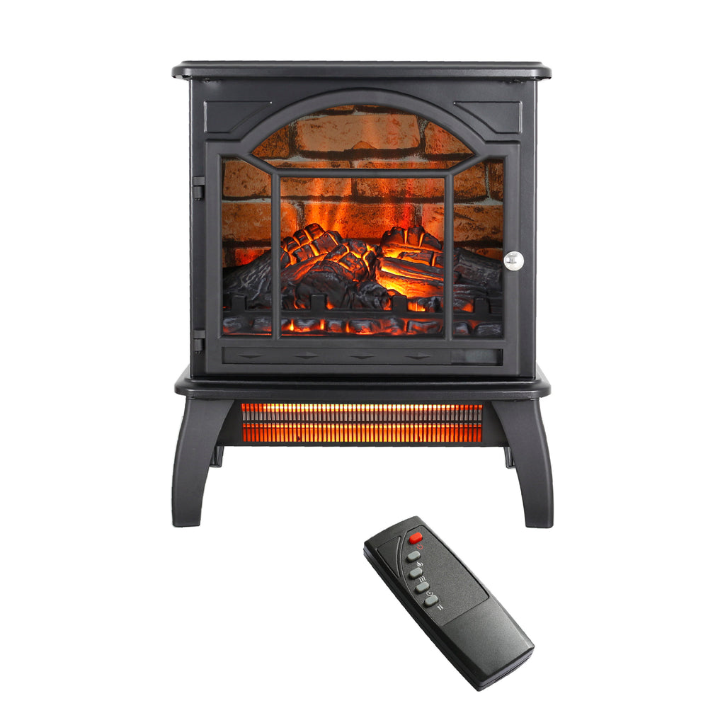 Antique Black 3D Flame Electric Infrared Quartz Fireplace Stove with Remote Control, Tempered Glass and Sheet Metal, 18 Inch - Grand Goldman Shop