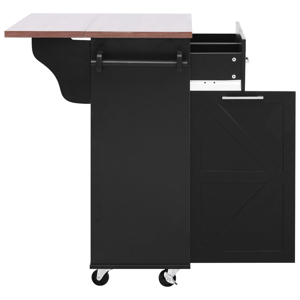 K&K 47.2' Farmhouse Kitchen Island with Drop Leaf, Kitchen Storage Island with Removable Side Racks, Two Drawers, Rolling Kitchen Cart on Wheels with Towel Rack, for Home, Kitchen, Dining Room, Black - Grand Goldman Shop