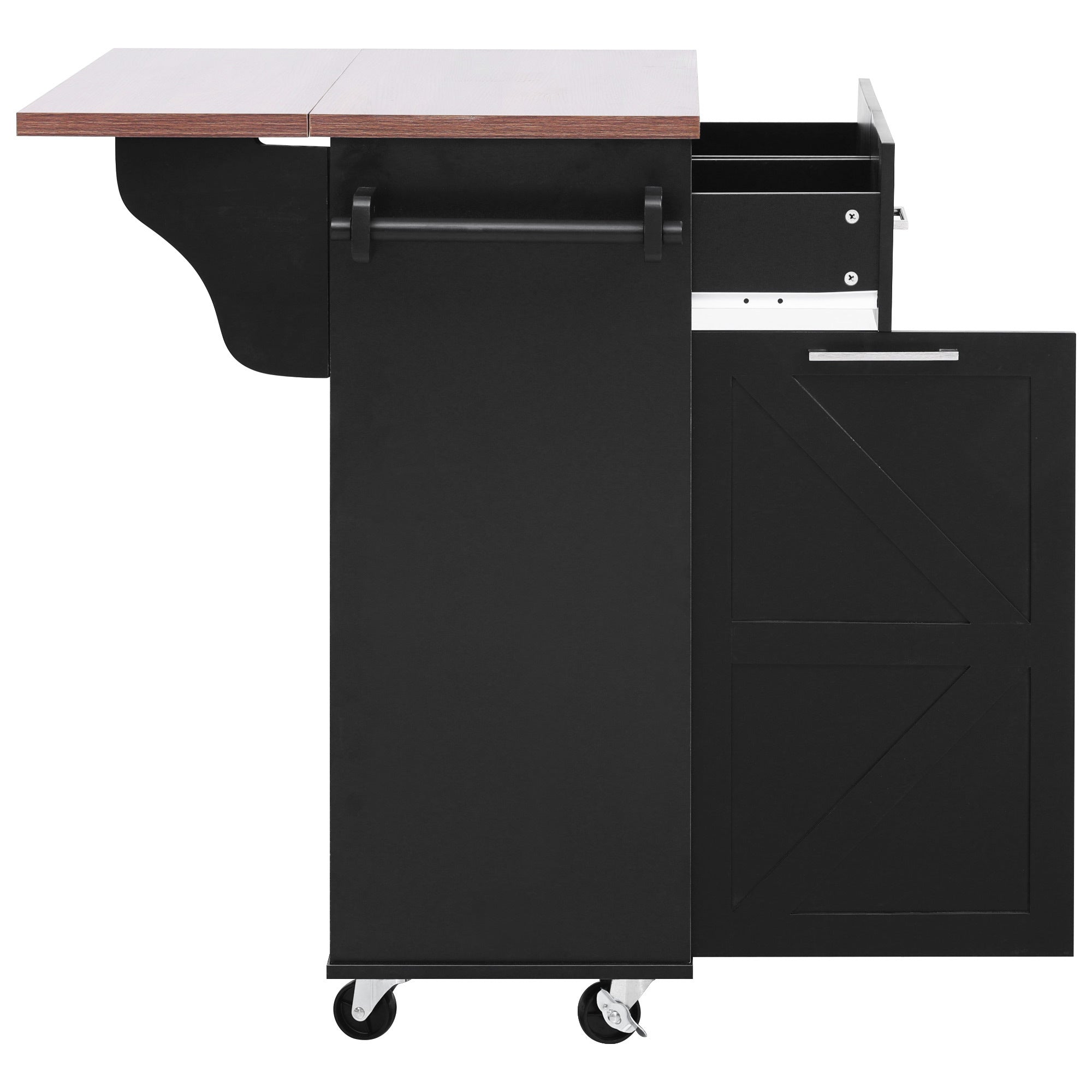 K&K 47.2' Farmhouse Kitchen Island with Drop Leaf, Kitchen Storage Island with Removable Side Racks, Two Drawers, Rolling Kitchen Cart on Wheels with Towel Rack, for Home, Kitchen, Dining Room, Black - Grand Goldman Shop