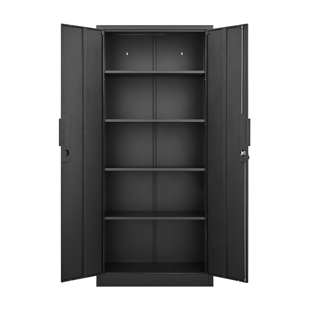 72-Inch 2-Door File Cabinet with Lock, 4 Adjustable Shelves, Heavy-Duty Steel Construction in Black for Commercial Office, Home Office, Legal Size & Letter File Storage
