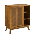 Mid Century Modern Rattan Sideboard Cabinet, Buffet Cabinet for Entryway Hallway Living Room Kitchen Dining Room, Adjustable Shelf & Solid Wood Feet & Rattan Cabinet Doors - Light Wood - Grand Goldman Shop