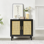Side panel buffet cabinet with natural rattan door, rattan storage cabinet with adjustable shelves, side panel and buffet with storage space, modern console cabinet in bedroom and living room - Grand Goldman Shop