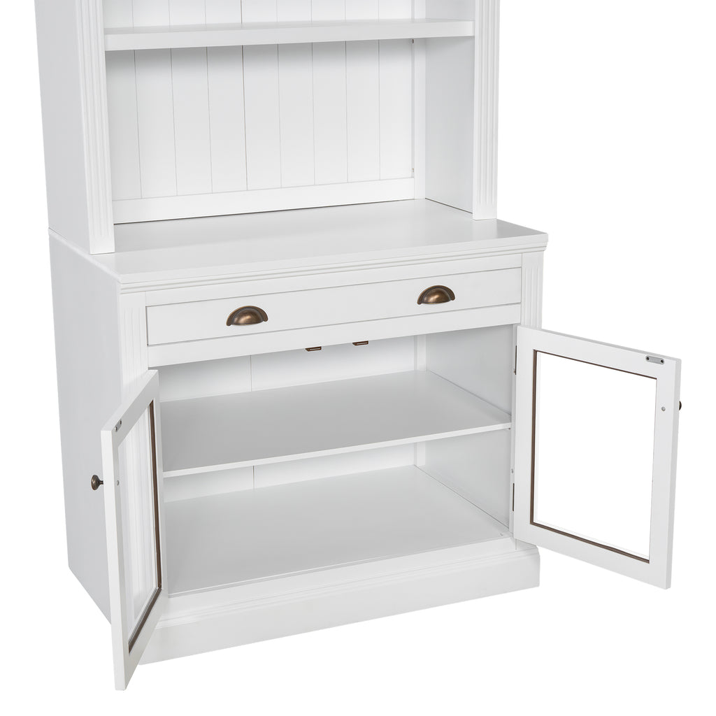 83.4'Tall Bookshelf Suite with LED Lighting, Modern Bookcases with Glass Doors and Drawers,2-Piece Set Storage Bookcase Suite