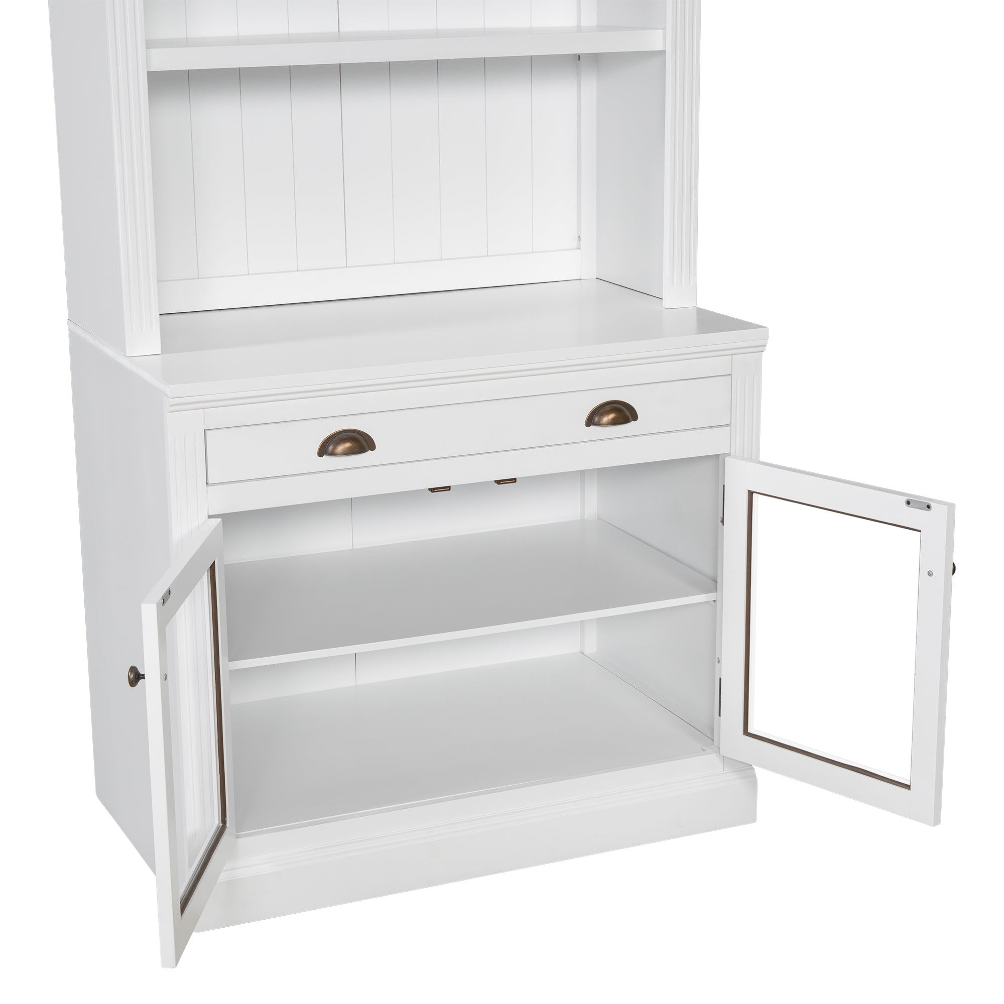 83.4'Tall Bookshelf Suite with LED Lighting, Modern Bookcases with Glass Doors and Drawers,2-Piece Set Storage Bookcase Suite