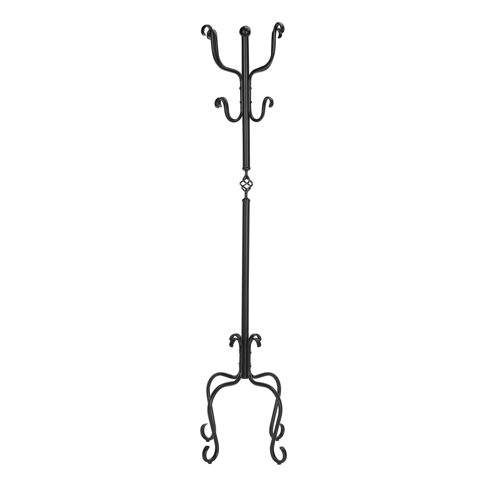 Coat Rack, Hall Tree, Free Standing, 8 Hooks, Entryway, 74'h, Bedroom, Black Metal, Transitional - Grand Goldman Shop