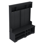 Modern Hallway Hall Tree with Metal Hooks and Storage Space, Multi-Functional Entryway Coat Rack with Shoe Cubbies, Black - Grand Goldman Shop