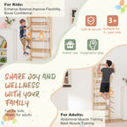 6-in-1 Swedish Ladder Wall Gym, Indoor Kids Playground with Swing, Rope Ladder, Pull-Up Bar, Slide, Gymnastic Rings, Wooden W