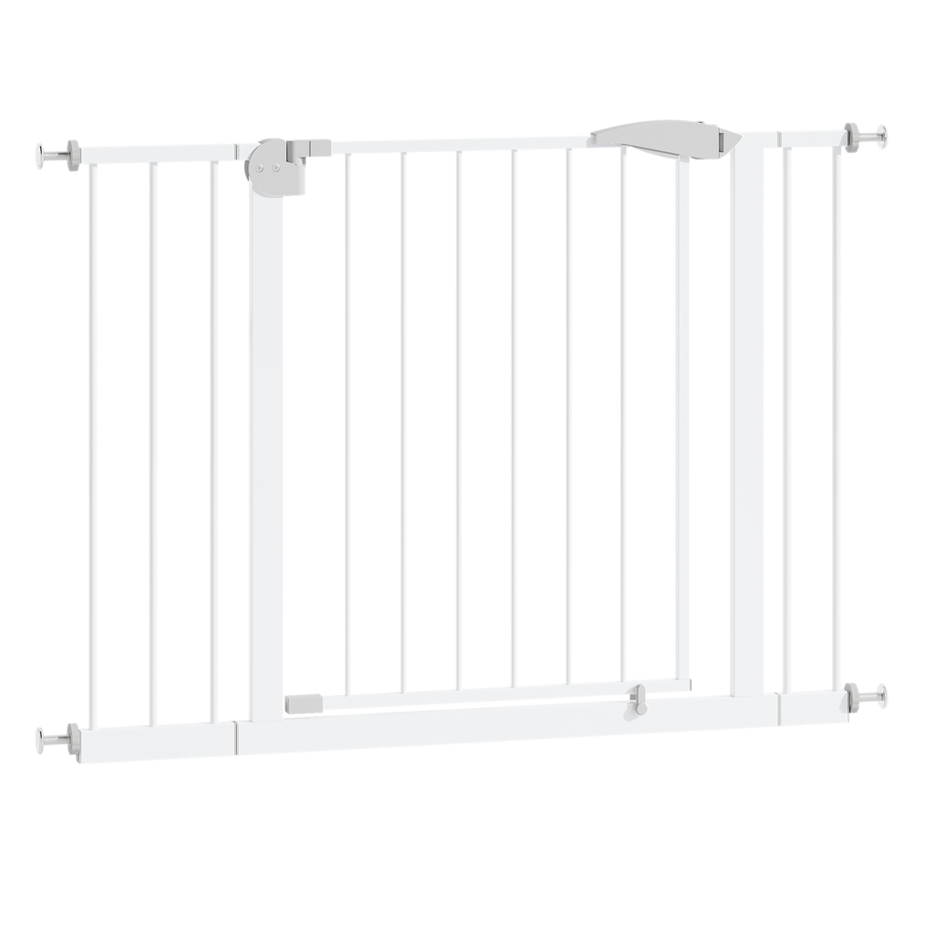 White Pressure-Mounted Baby Gate for Stairs, 29.5-44.1' Wide, Steel and ABS Construction, Easy Walk-Through Design for Kids a