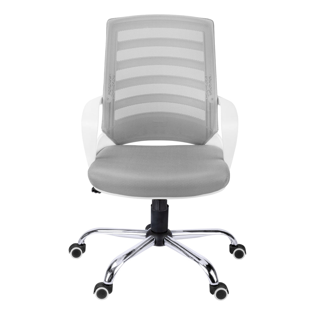 Office Chair, Adjustable Height, Swivel, Ergonomic, Armrests, Computer Desk, Work, Grey Mesh, Chrome Metal, Contemporary, Mod