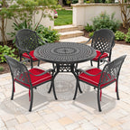 5-Piece Set Of Cast Aluminum Patio Furniture With Red Cushions
