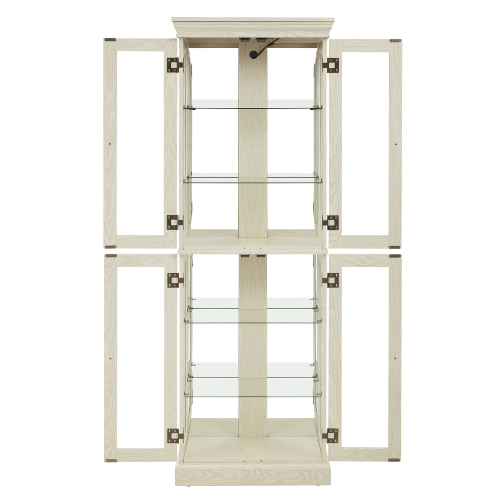 Lighted Glass Curio Display Cabinet,Display Cabinet,Glass Storage Cabinet Glass Wine cabinet Wood Frame Toy Display for Living Room, Kitchen, Pantry light bulb included Antique white - Grand Goldman Shop