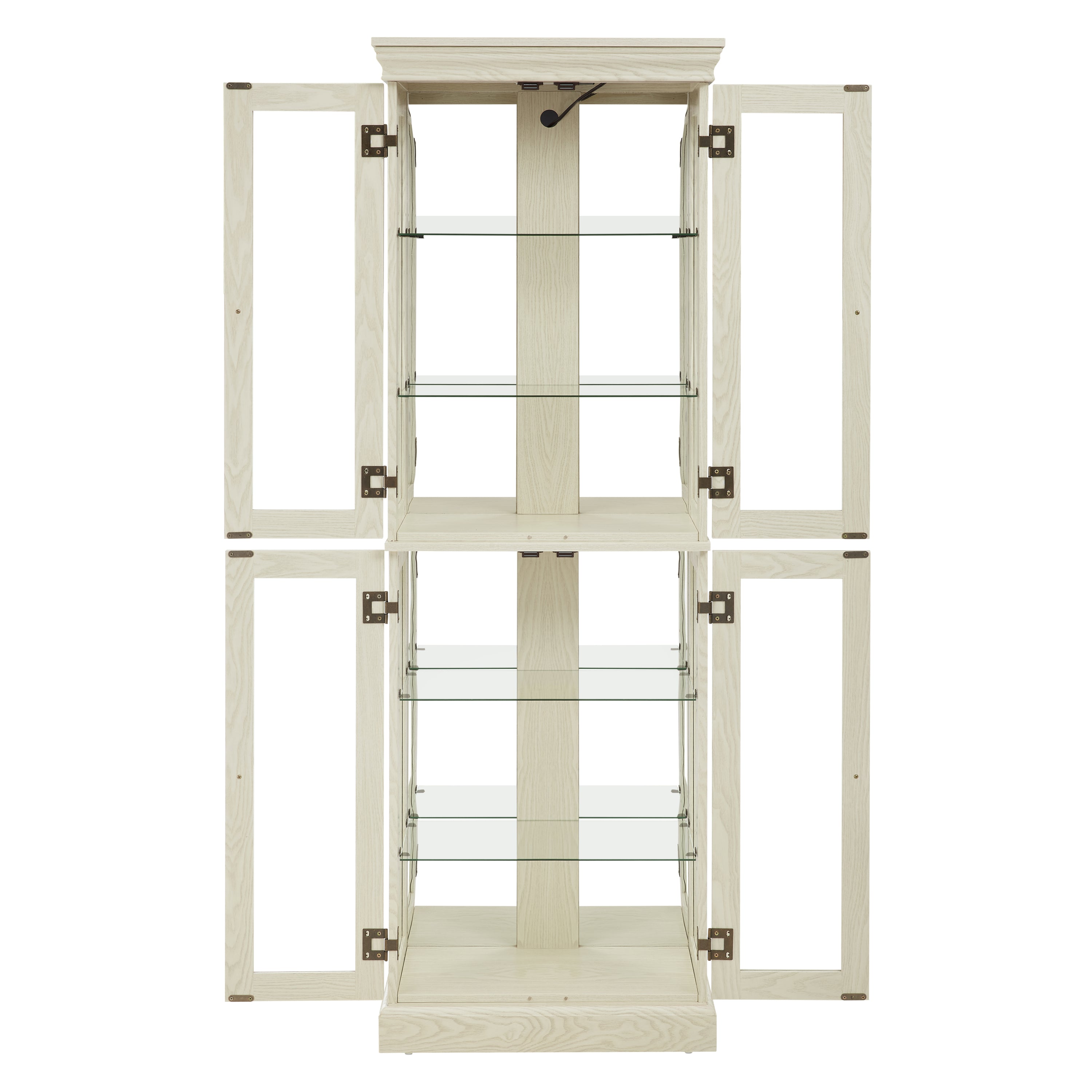 Lighted Glass Curio Display Cabinet,Display Cabinet,Glass Storage Cabinet Glass Wine cabinet Wood Frame Toy Display for Living Room, Kitchen, Pantry light bulb included Antique white - Grand Goldman Shop