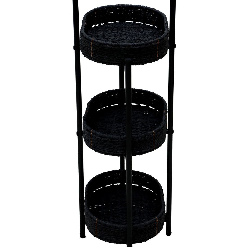 Modern 3-Tier Handwoven Side Table with Oval Organizer in Black Metal and Paper Rope - Grand Goldman Shop