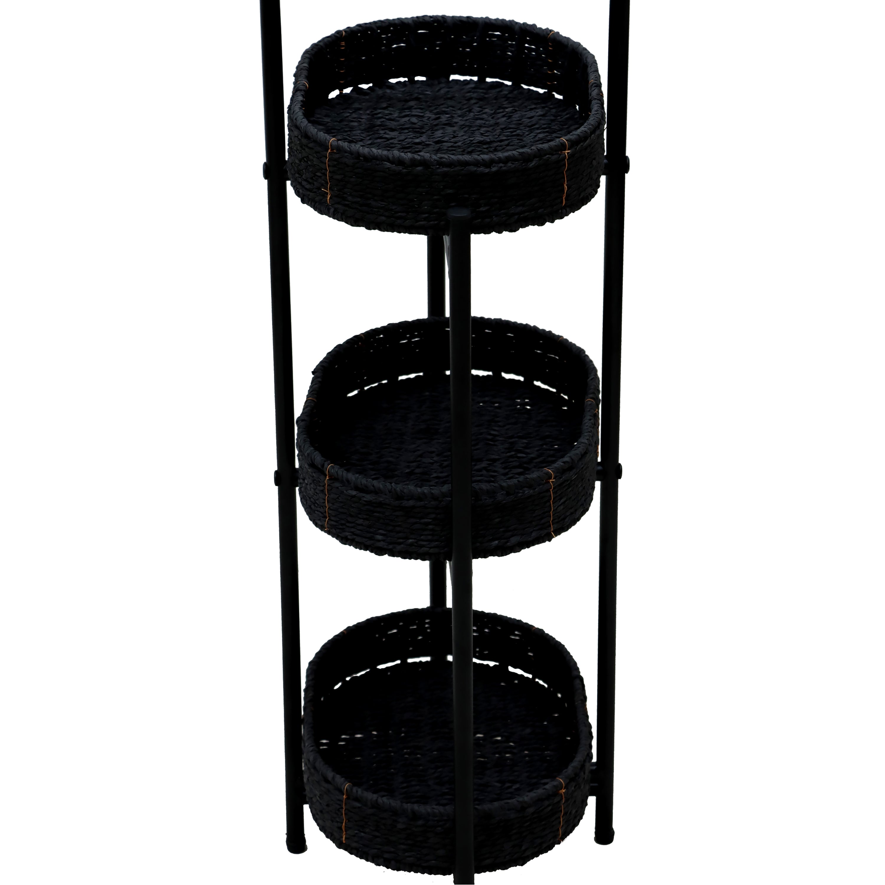 Modern 3-Tier Handwoven Side Table with Oval Organizer in Black Metal and Paper Rope - Grand Goldman Shop