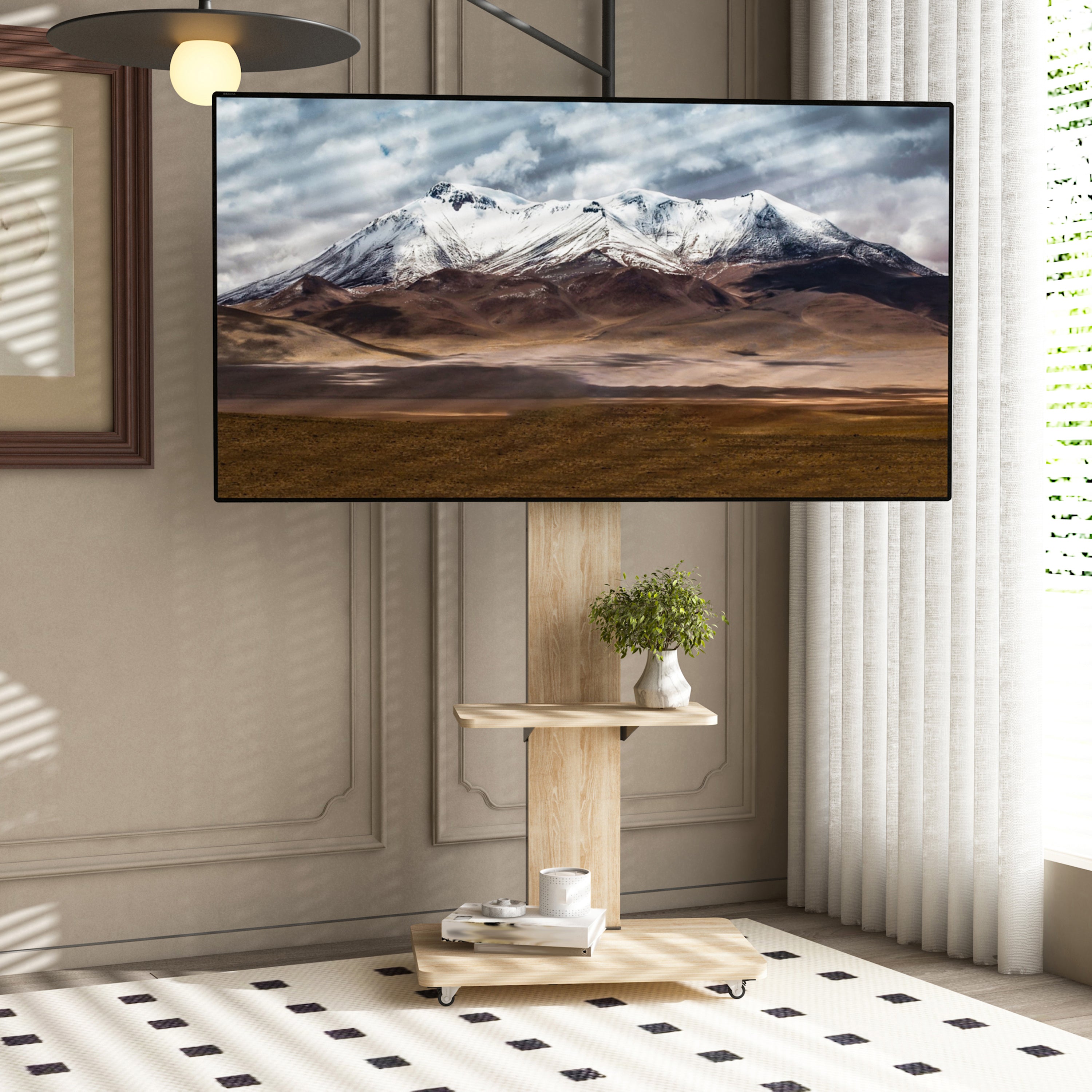 TV Stand with Shelf for Living Room, Bedroom,Offices,Mobile TV Cart for 32-75 inches,Floor Stand with Mount on Lockable Wheels,Natural - Grand Goldman Shop