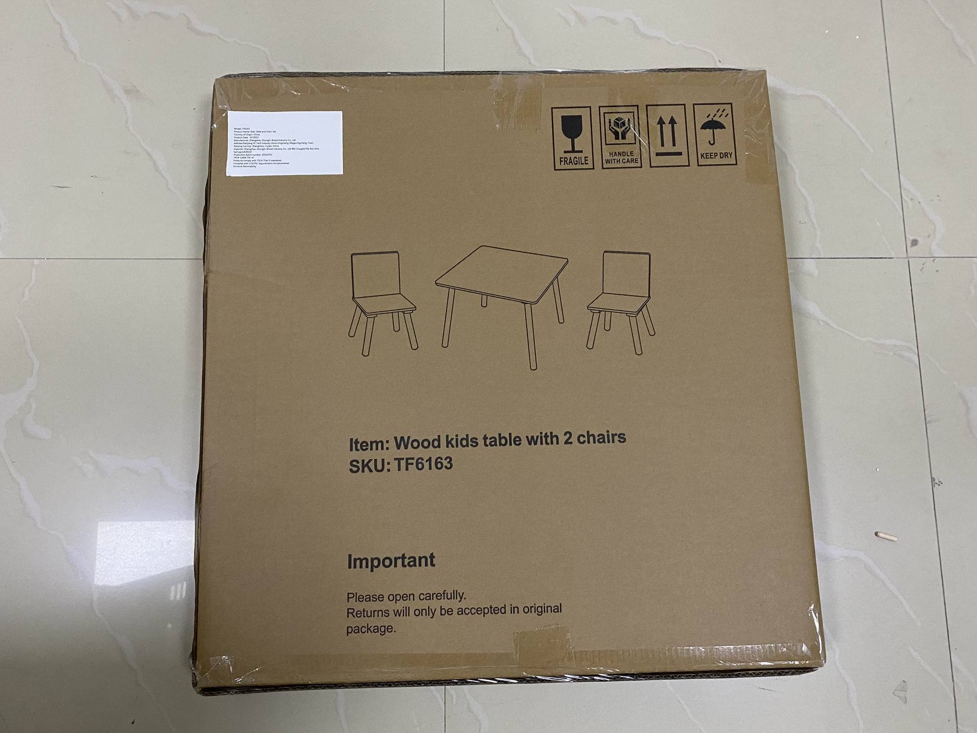 White Wooden Kids Table and 2 Chairs Set, 3-Piece Toddler Activity Play Table with Solid Wood & MDF Construction, Compact Siz