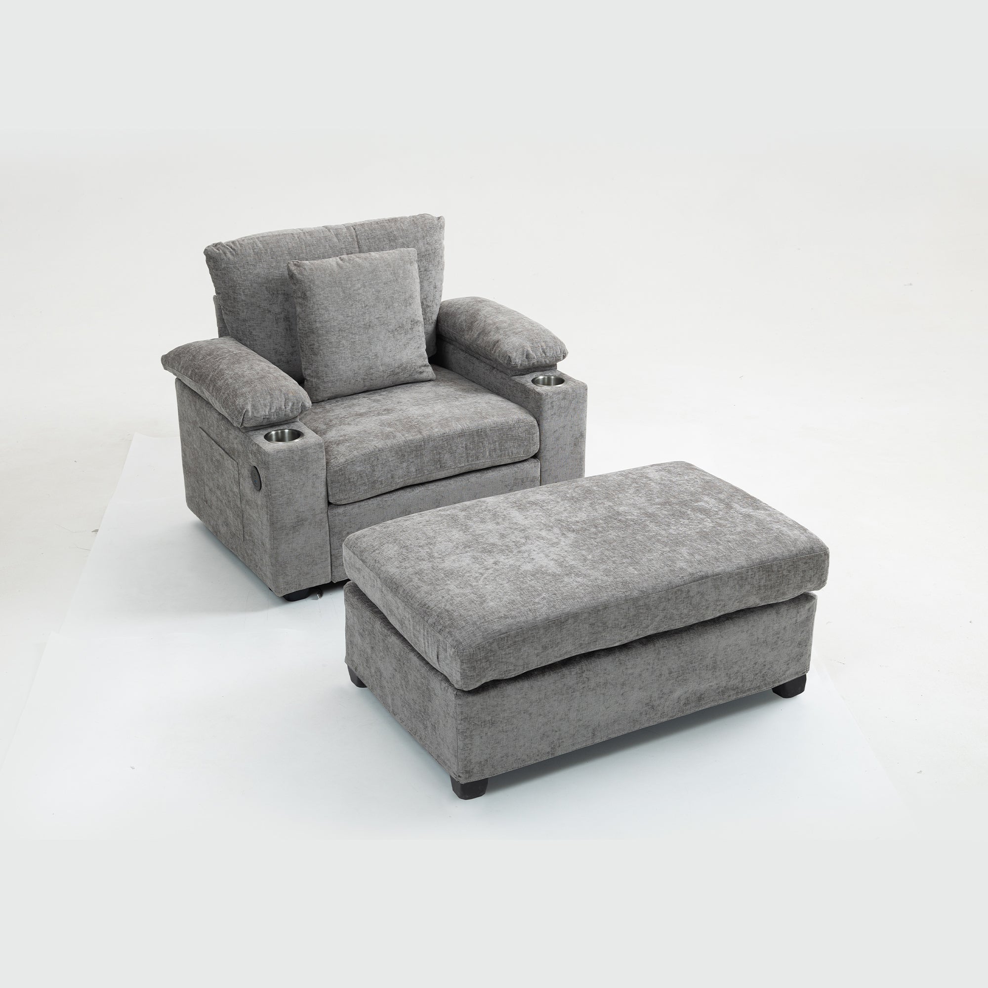 Modern Oversized Chair with Ottoman,Chenille Fabric Sofa Bed,Accent Chair Comfy Sofa with Cupholders and USB Charging Ports Chair for Living Room,Bedroom,Apartment - Grand Goldman Shop