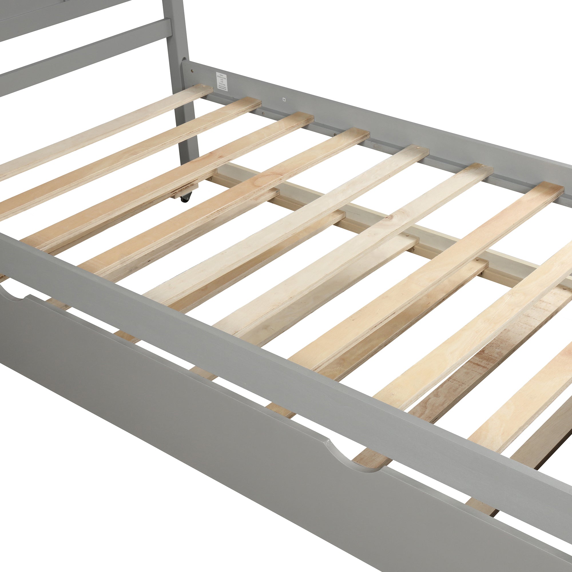 Gray Platform Bed with Twin Trundle and Frame, Solid Wood and MDF Construction, Twin Size - Grand Goldman Shop