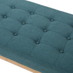Vibratory Button Tufted Upholstered Ottoman with Splayed Wooden Legs, Teal and Natural - Grand Goldman Shop