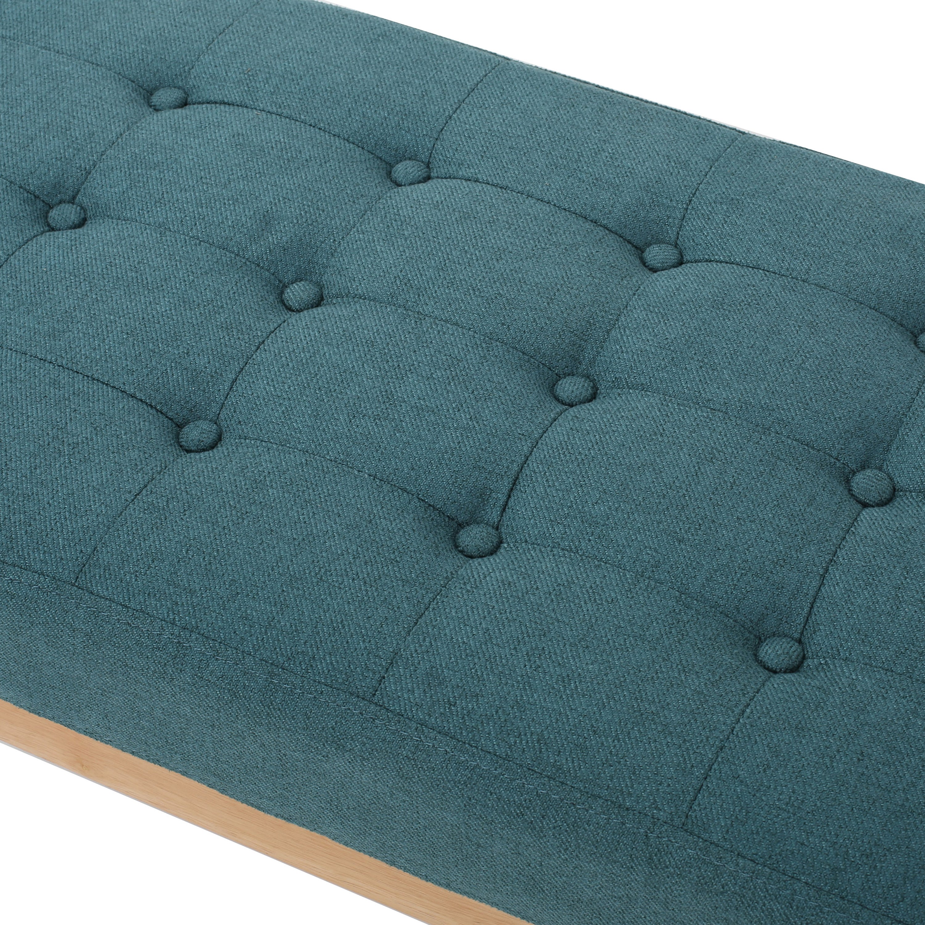 Vibratory Button Tufted Upholstered Ottoman with Splayed Wooden Legs, Teal and Natural - Grand Goldman Shop