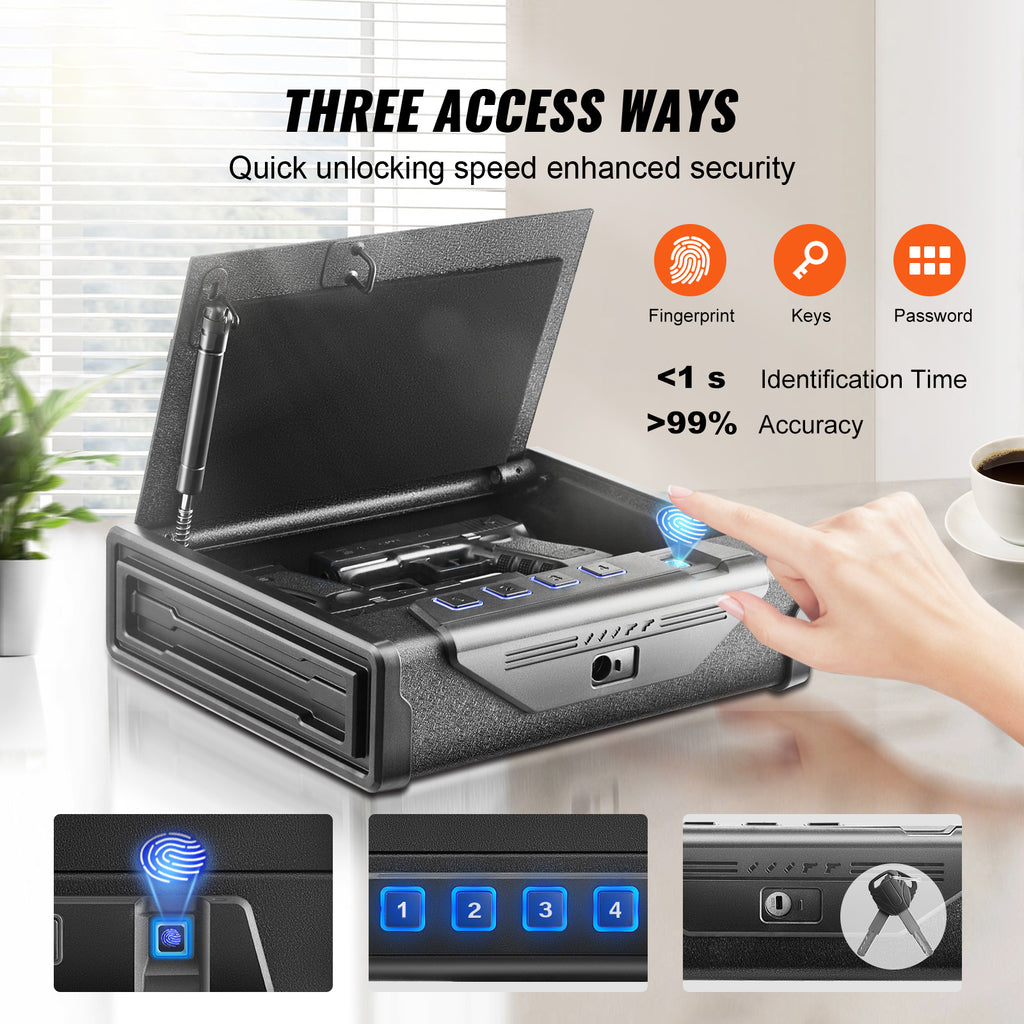 Gun Safe for Pistols, Biometric Gun Safe with Three Quick Access Ways of Fingerprints, Passwords and Keys, Handgun Safe for 2