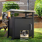 K&K 39.5' Outdoor Grill Cart with Storage Cabinet, Outdoor Bar Cart Pizza Oven Table with Wheels, Stainless Steel Top, Outdoor Kitchen Island with Spice & Paper Rack for BBQ, Waterproof Cover Included - Grand Goldman Shop