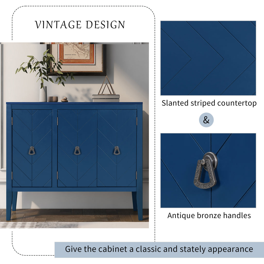 U_STYLE Adjustable Shelf Storage Sideboard with 3 Retro Metal Handles and 4 Pinewood Legs, for Entryway, Living Room, Study Room, Dining Room - Grand Goldman Shop