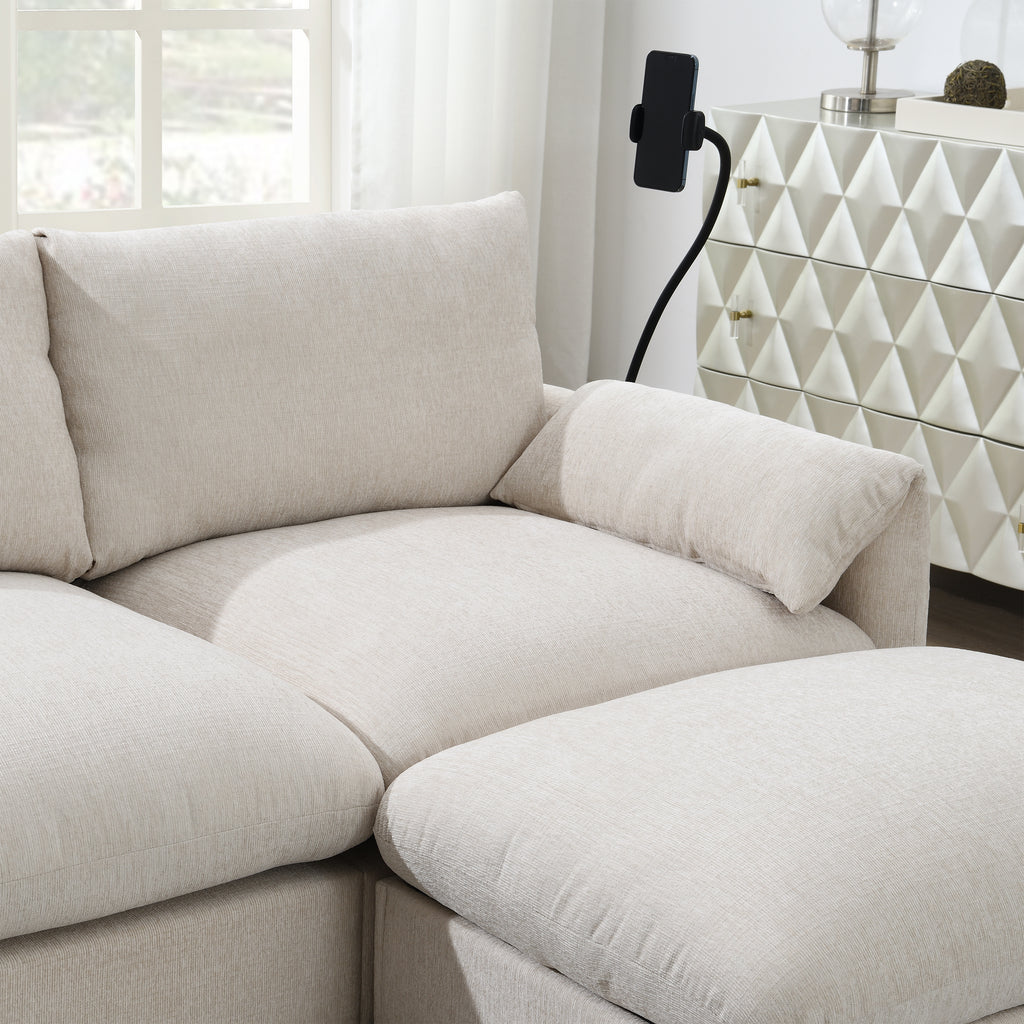 [VIDEO]96.5'' L-Shaped Sectional Sofa with Storage Ottoman and Pockets, Adjustable Phone Holder, USB Charger, Elephant Ear-Shaped Armrests, Comfy Seat for Living Room&Apartment, Chenille, 3 Colors - Grand Goldman Shop