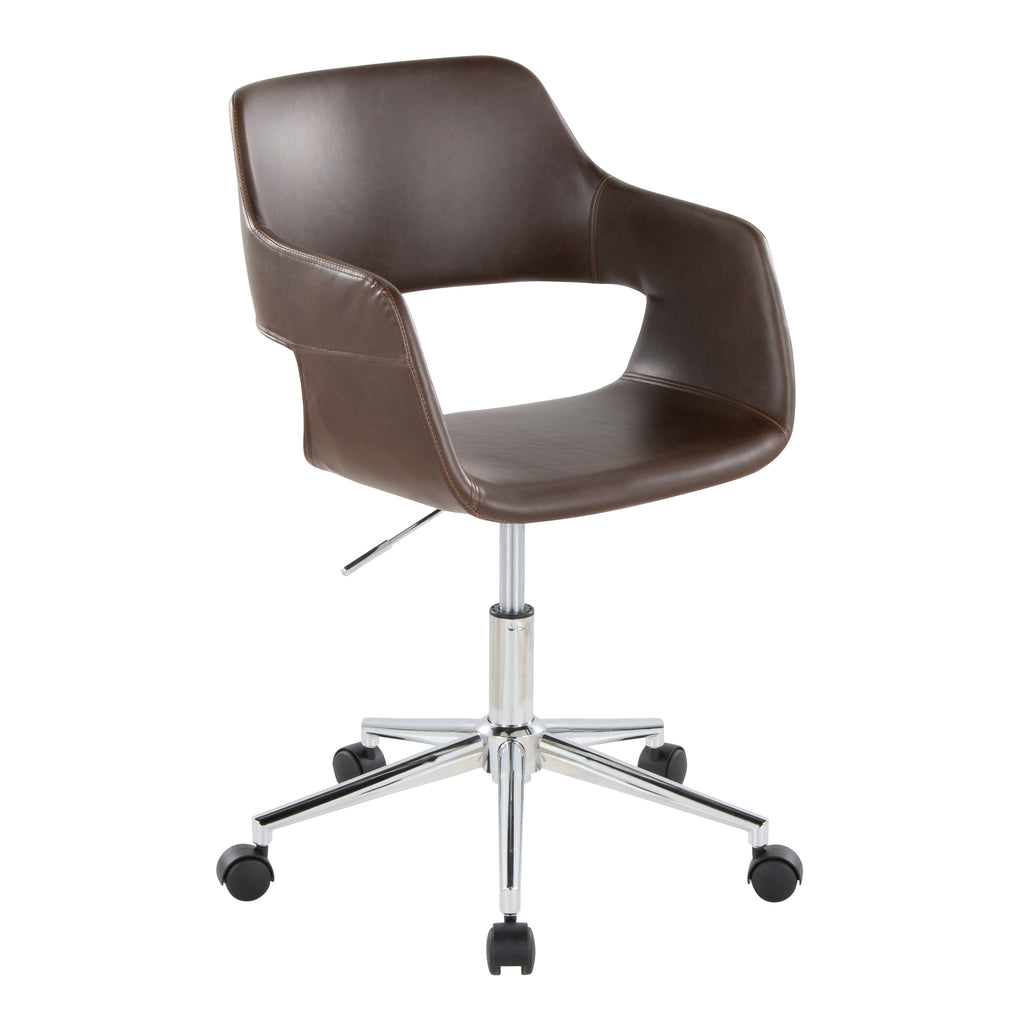 Contemporary Task Chair in Chrome Metal and Espresso Faux Leather - Grand Goldman
