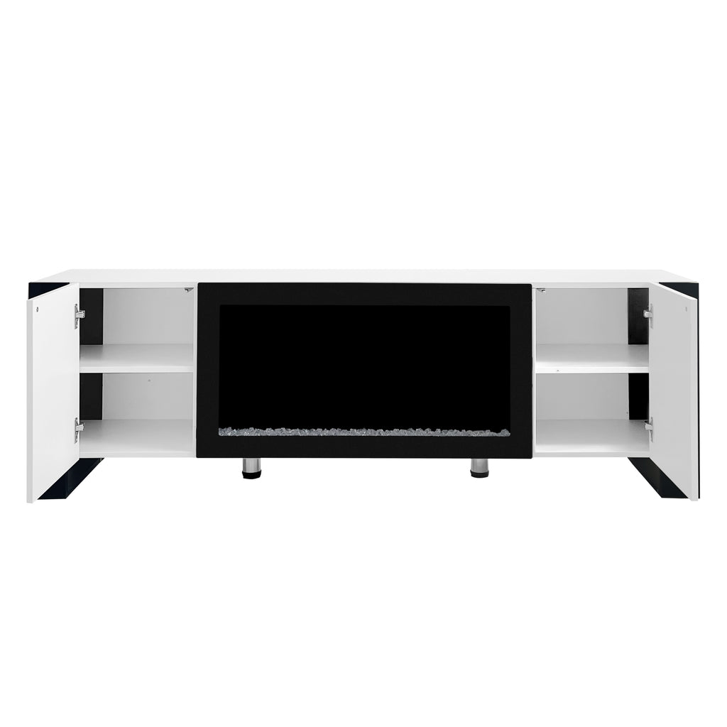ON-TREND Modern TV Stand with 34.2' Non-heating Electric Fireplace, High Gloss Entertainment Center with 2 Cabinets, Media Console for TVs up to 78', White - Grand Goldman Shop