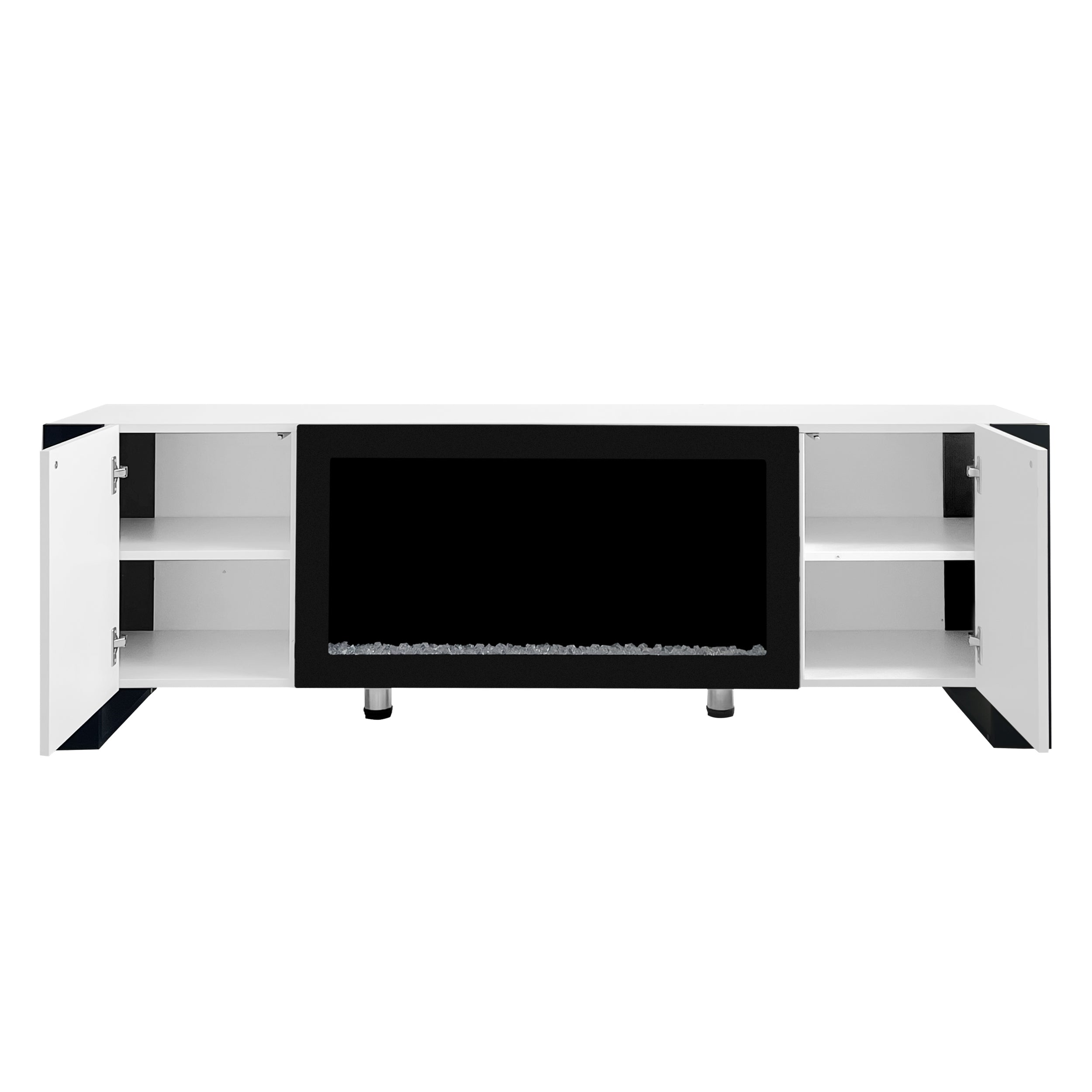 ON-TREND Modern TV Stand with 34.2' Non-heating Electric Fireplace, High Gloss Entertainment Center with 2 Cabinets, Media Console for TVs up to 78', White - Grand Goldman Shop