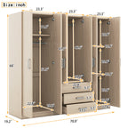 6-Doors Wooden Wardrobe Storage for Bedroom, with Big Drawers, Natural - Grand Goldman Shop