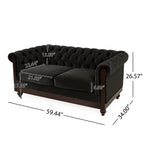 VIVALUX Chesterfield Velvet Loveseat Sofa, 2-Person Rolled Arm Upholstered Couch, Black, Pine Wood Frame, 59.44' - Grand Goldman Shop