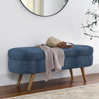 Modern Ottoman Oval Storage Bench with Rubber Wood Legs, Dark Blue Fabric, 43.5'x16'x16' - Grand Goldman Shop