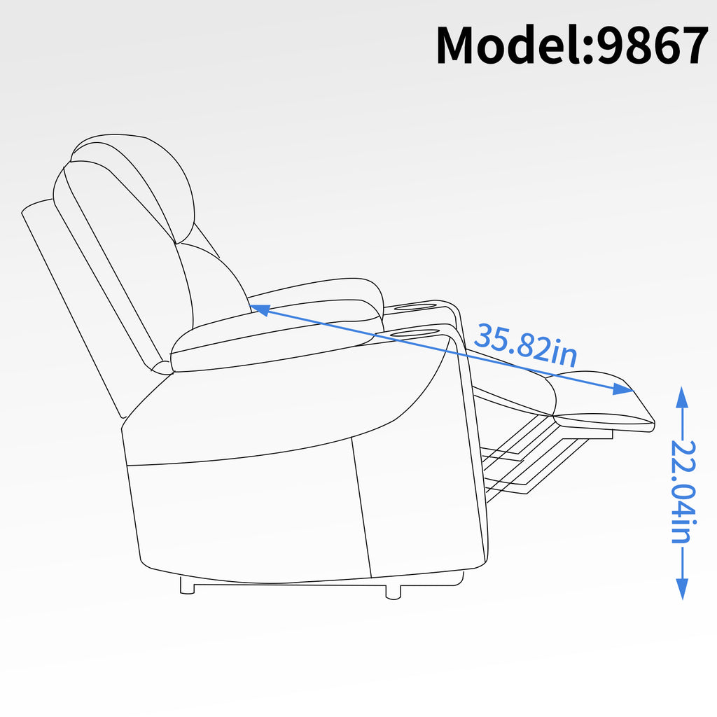 Up to 350 LBS Chenille Power Lift Recliner Chair, Heavy Duty Motion Mechanism with 8-Point Vibration Massage and Lumbar Heating, USB and Type-C Ports, Stainless Steel Cup Holders, Blue - Grand Goldman Shop