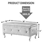 Upholstered Storage Ottoman Bench For Bedroom End Of Bed Faux Leather Rectangular Storage Benches Footrest With Crystal Buttons For Living Room Entryway (Silver) - Grand Goldman Shop