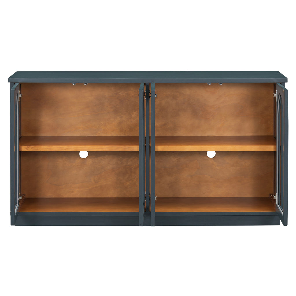 TREXM 4-Door Large Storage Buffet Cabinet with Glass Doors, Arched Cabinet with Adjustable Shelves for Kitchen, Dining Room and Living Room (Navy) - Grand Goldman Shop