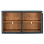 TREXM 4-Door Large Storage Buffet Cabinet with Glass Doors, Arched Cabinet with Adjustable Shelves for Kitchen, Dining Room and Living Room (Navy) - Grand Goldman Shop