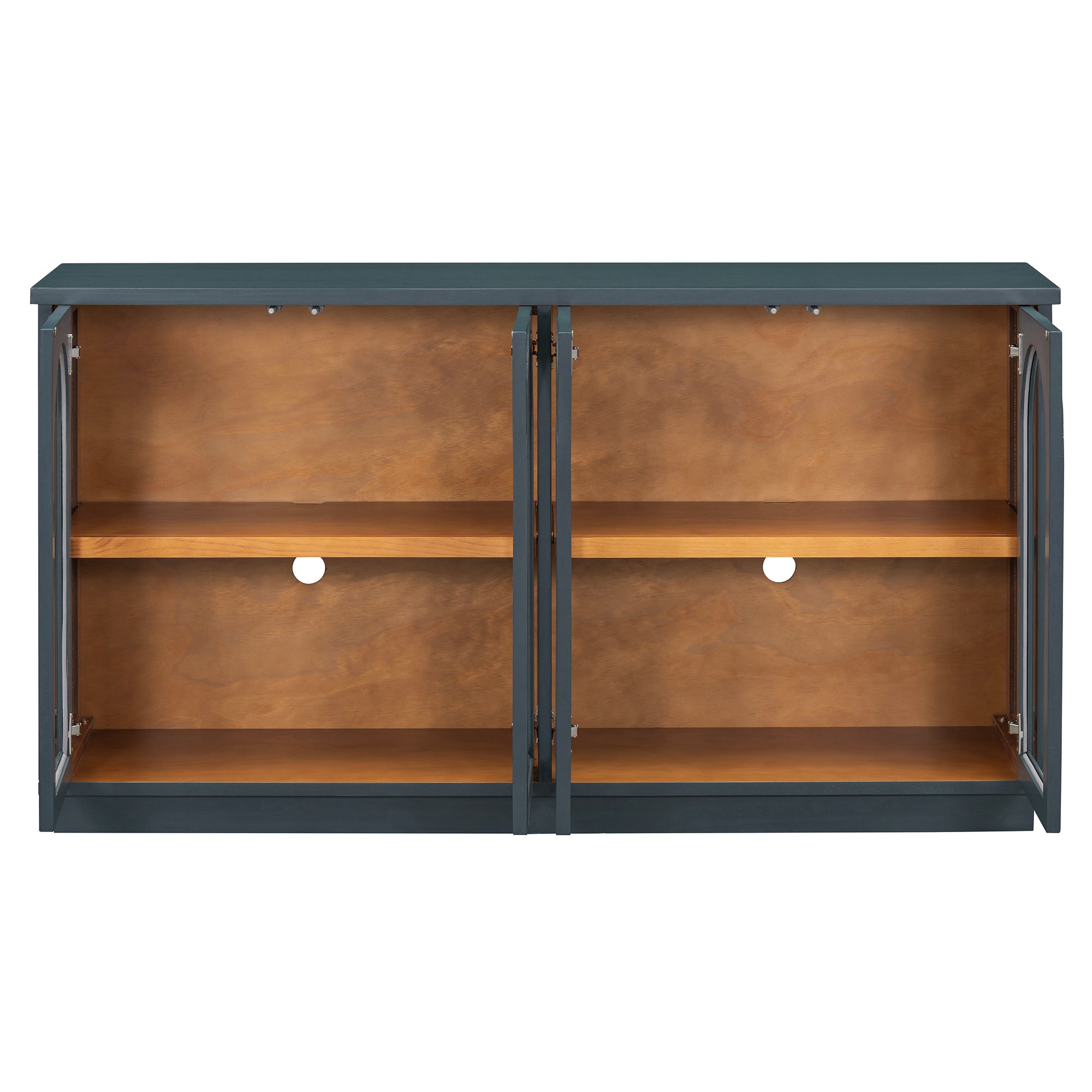 TREXM 4-Door Large Storage Buffet Cabinet with Glass Doors, Arched Cabinet with Adjustable Shelves for Kitchen, Dining Room and Living Room (Navy) - Grand Goldman Shop