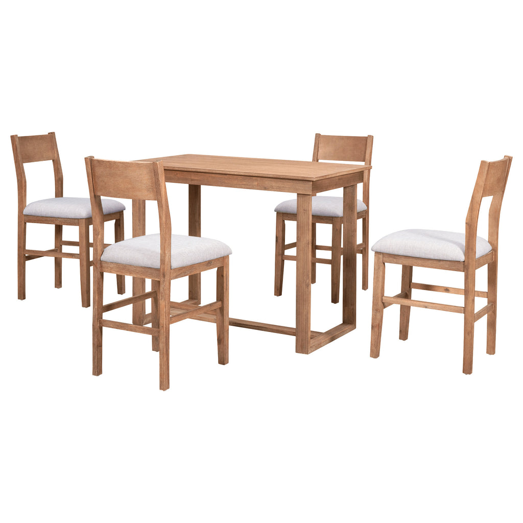 TOPMAX Farmhouse Counter Height 5-Piece Dining Table Set with 1 Rectangular Dining Table and 4 Dining Chairs for Small Places,Brown - Grand Goldman Shop