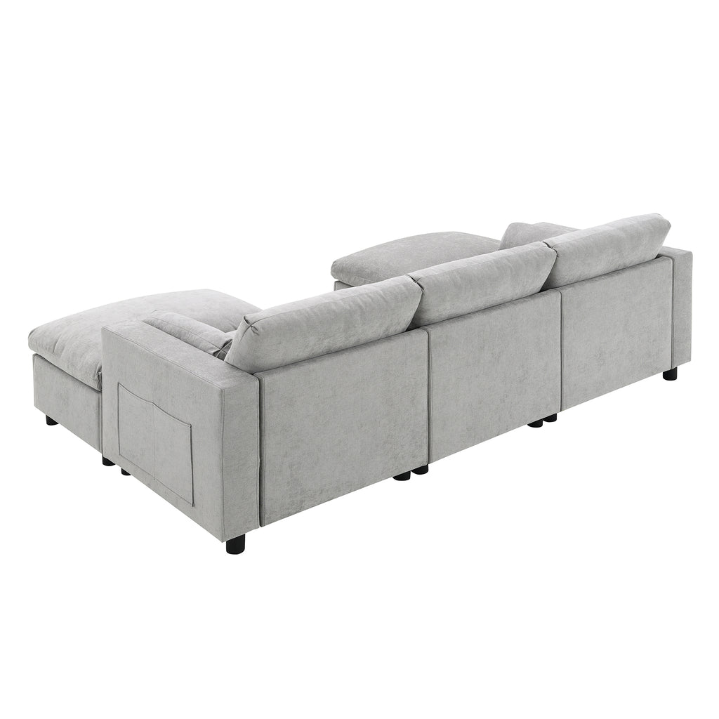 [VIDEO]86.5'' Chenille Modular Sectional Sofa with Storage Pockets, 5 Seat U Shaped Couch Set with Pillows,Free Combination,Modern Cloud Sofa with 2 Movable Ottoman for Living Room,Apartment,3 Colors - Grand Goldman Shop