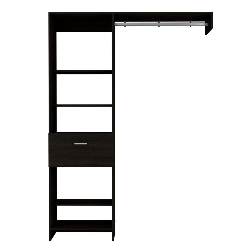 Manchester 150 Closet System, Metal Rod, Five Open Shelves, One Drawer -Black - Grand Goldman Shop