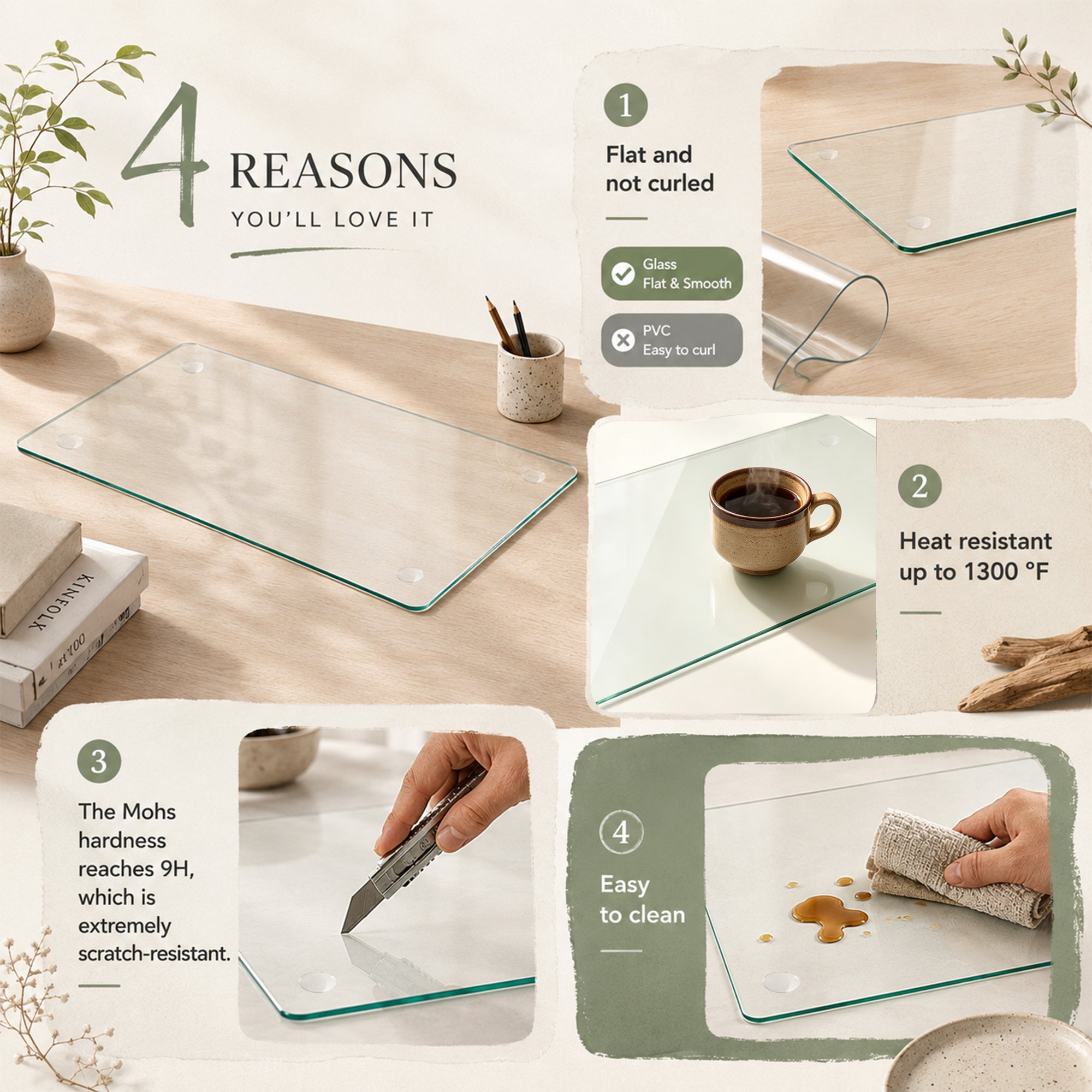 CLEAR Tempered glass table mat 20X32 INCH | Premium Home Decor - Grand Goldman
